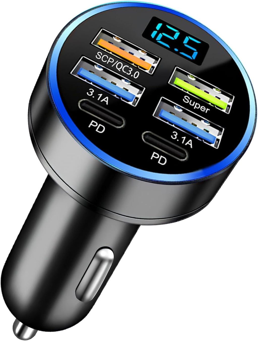 Fast Charging 4 USB A 2 PD Type C Car Phone Charger Adapter 12V/24V 300W Quick Charge Cigarette Lighter Socket for iPhone, Samsung, Android, iPad Multi Devices