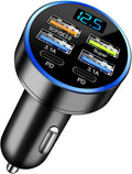 Fast Charging 4 USB A 2 PD Type C Car Phone Charger Adapter 12V/24V 300W Quick Charge Cigarette Lighter Socket for iPhone, Samsung, Android, iPad Multi Devices