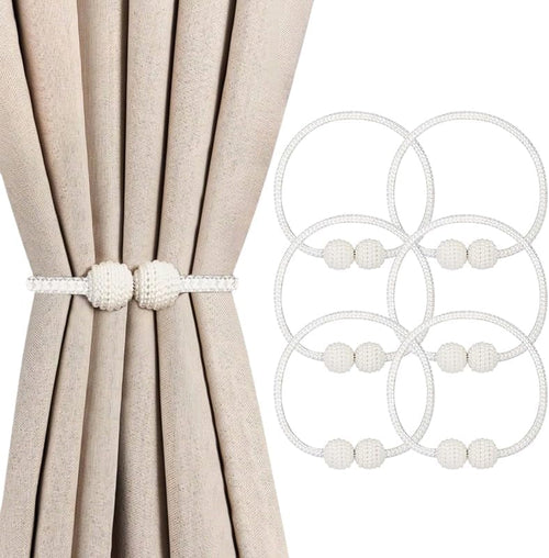 6 Pack Magnetic Curtain Tiebacks,Decorative Curtain Tiebacks Buckles Holdbacks for Home Bedroom Office Curtain Decor (White)